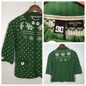 DC brand green fair isle styled zip front sweater